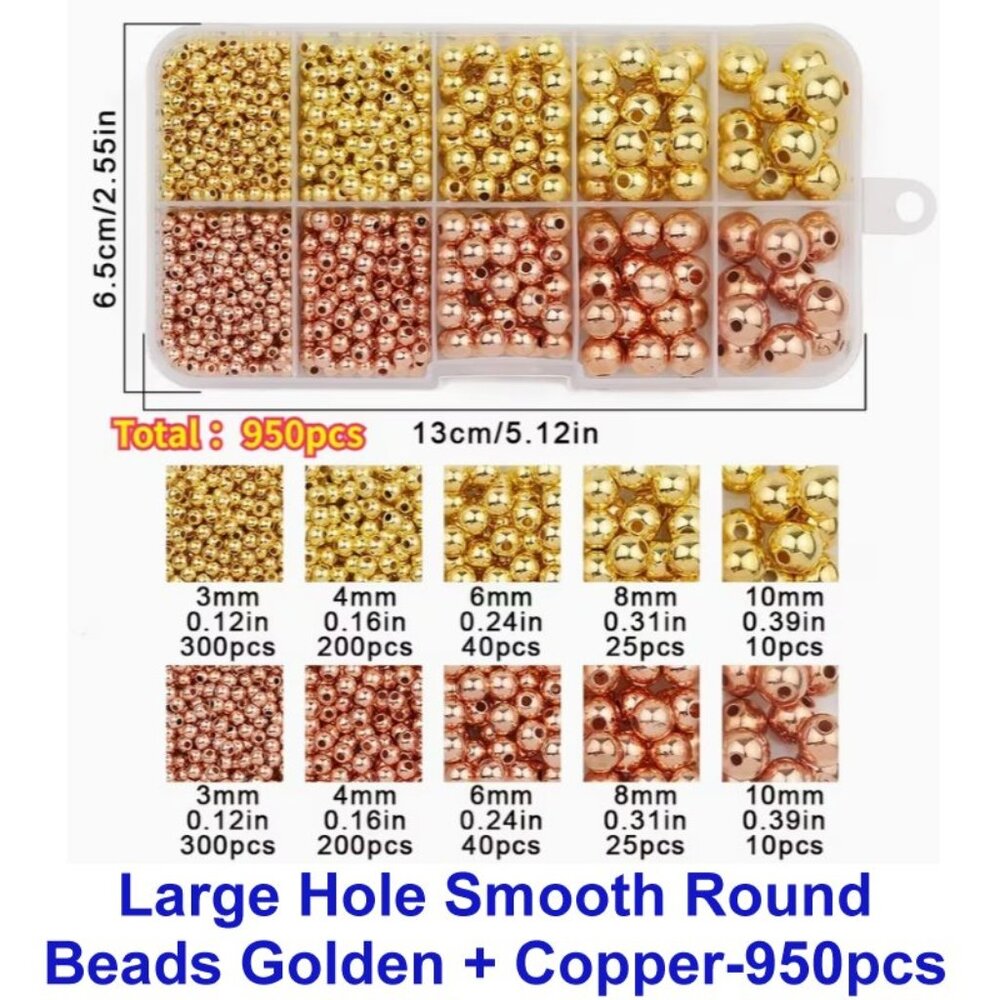 Large Hole Smooth Round  Beads Golden + Copper-950pcs in a nice box.